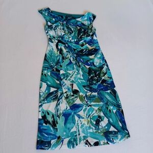 Connected Apparel Sz 8 Teal and Green Midi Floral Dress